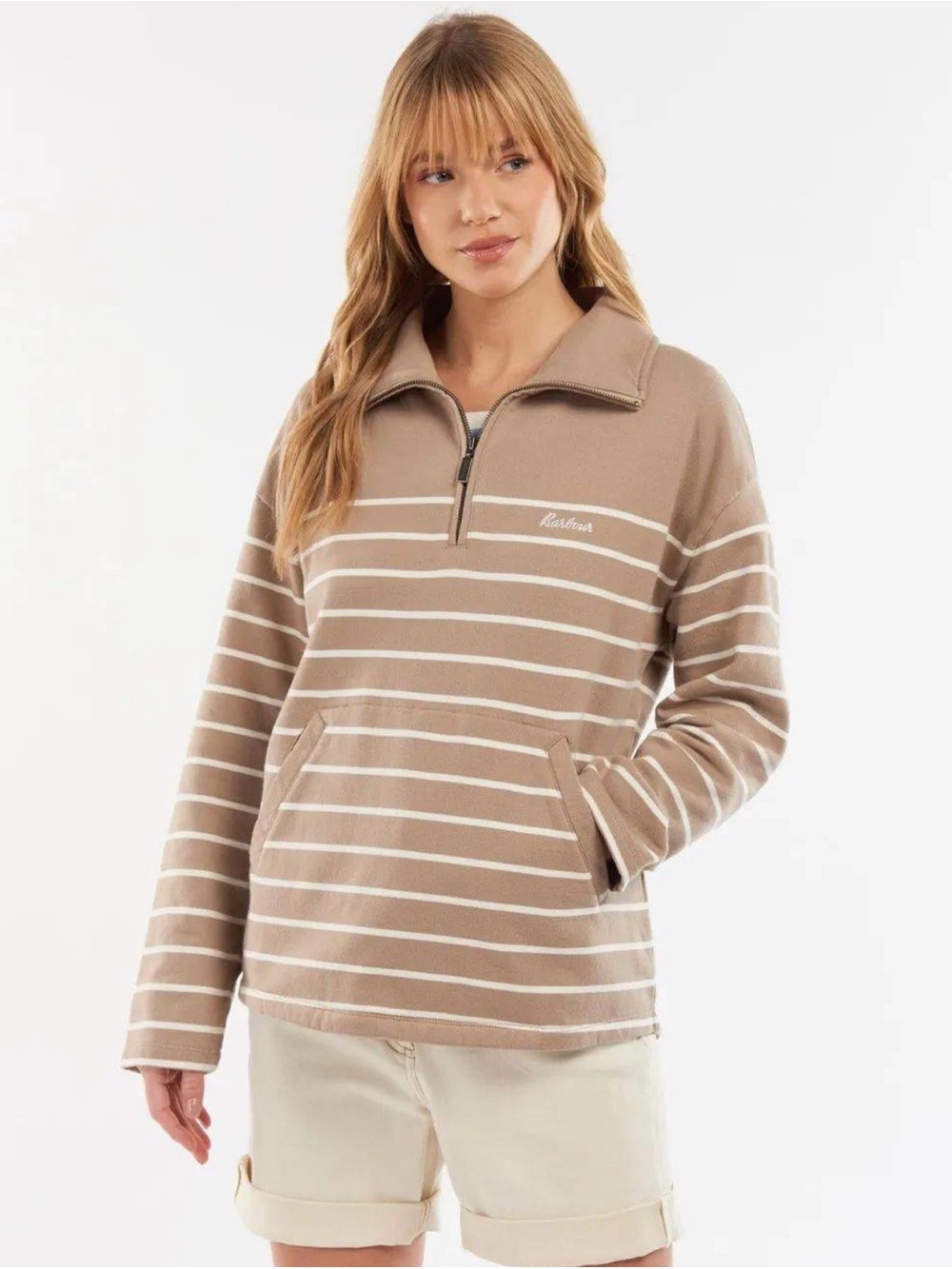 Barbour Beige Zip-Up Knit Sweater L